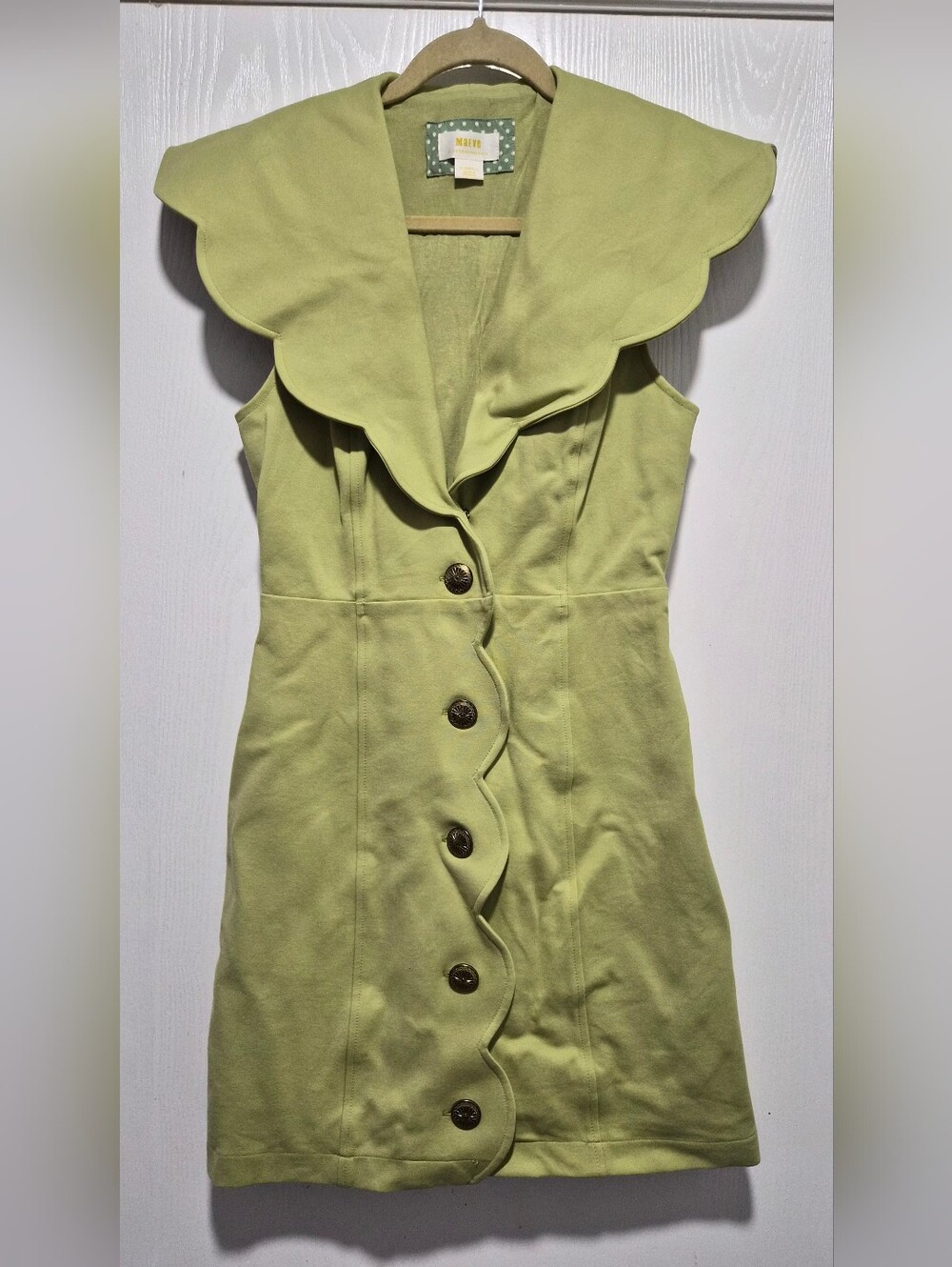 Maeve Anthropologie Scalloped Buttondown Green Mini Dress Size XS - Picture 4 of 14